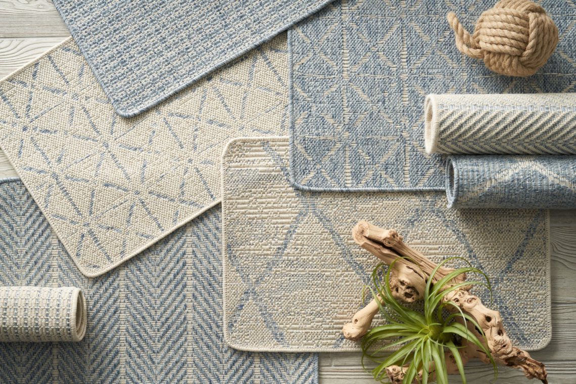 A group of custom outdoor rug swatches